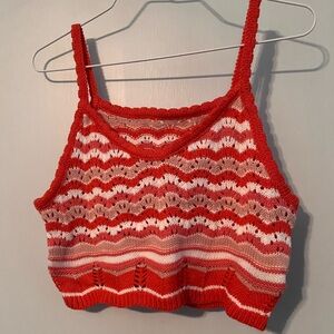 Red and Pink Knit Crop Top